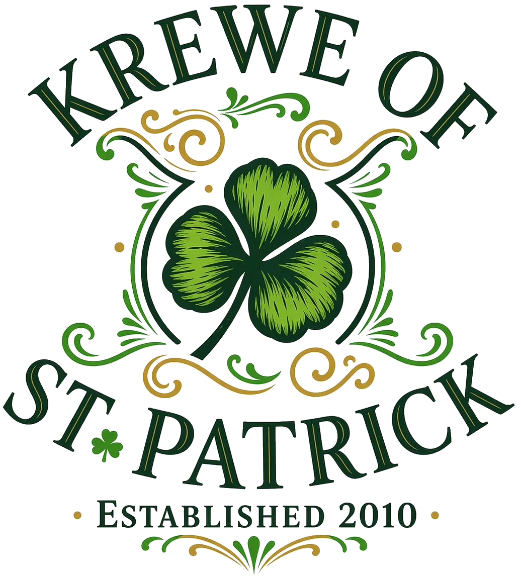 Krewe of St. Patrick crest with green dragons and shield, established 2010