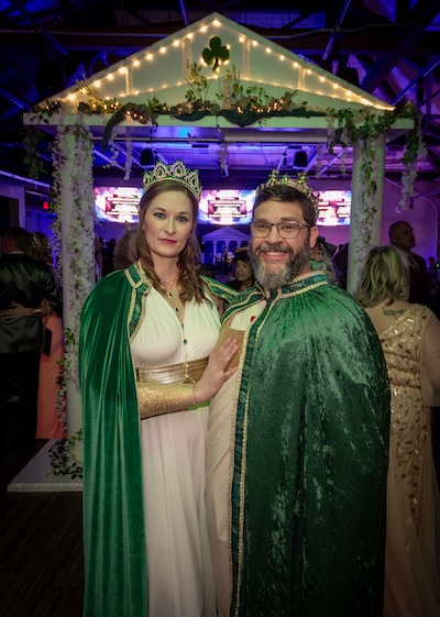 Krewe royalty in crowns and capes at the Shamrock-n-Roll Mardi Gras Ball